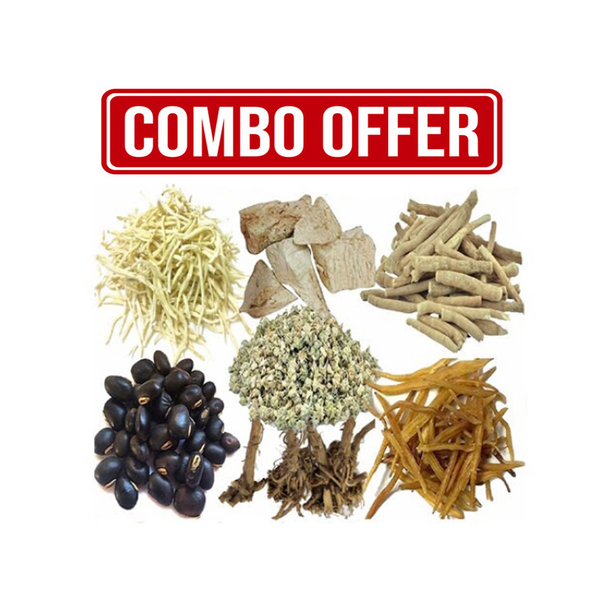 Safed Musli, Shatavari, Kaunch Beej, Akarkara, Gokhru, Vidharikand, Ashwagandha Confezione combinata da 350 Gm 50 Gm ogni erba