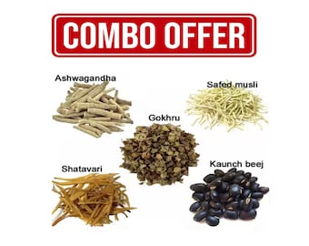 Shatavar, Safed Musli, Kaunch Beej, Gokhru, Ashwagandha 125gm Combo Pack