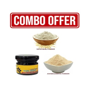 Ashwagandha Powder 100 Gm, Safed Musli Powder 100 Gm with Shilajeet Liquid 15 Gm Combo Pack 215 Gm