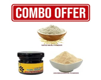 Proszek Ashwagandha 100 g, proszek Safed Musli 100 g z płynem Shilajeet 15 g Pakiet łączony 215 g
