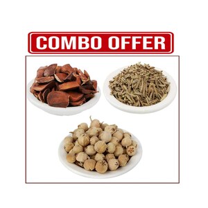 May include: A combo offer of three dried herbs in white bowls. The herbs are brown, green, and beige. The text "COMBO OFFER" is in red letters on a white background.
