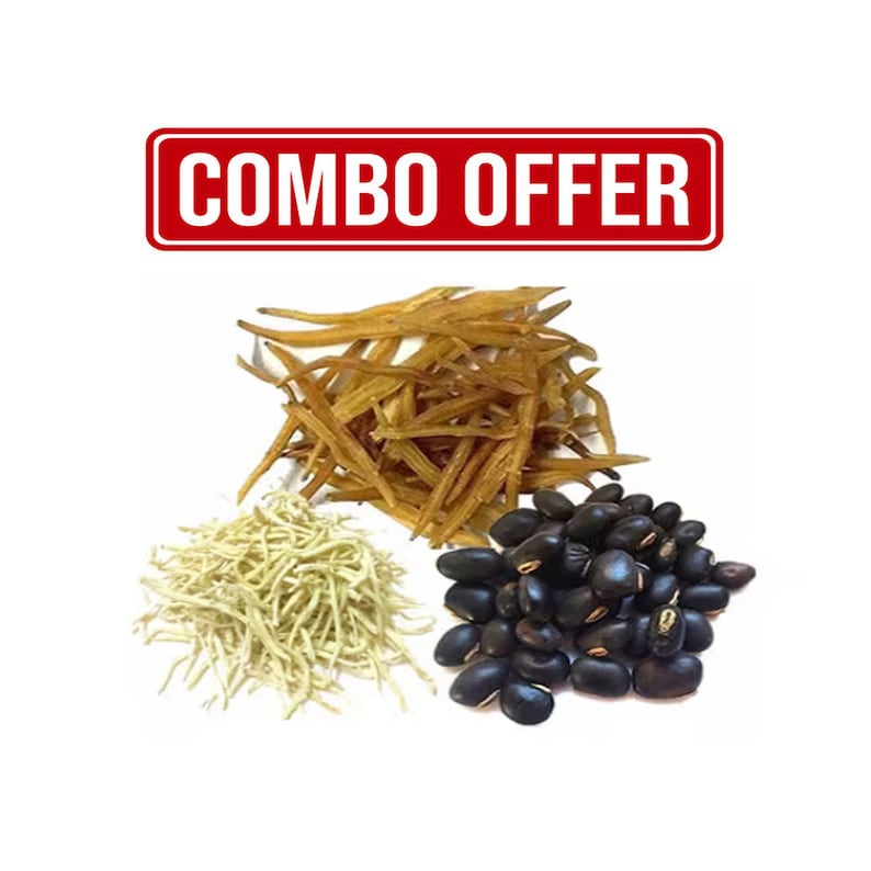 K&ouml;nnte beinhalten: Ein Kombiangebot mit drei verschiedenen Arten getrockneter Kr&auml;uter: lange, d&uuml;nne, braune St&auml;bchen, kurze, d&uuml;nne, wei&szlig;e St&auml;bchen und schwarze Bohnen.