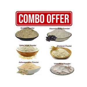 Ashwagandha, Shatavari, Safed Musli, Kaunch Beej, Gokhru, Vidharikand Powder 600 Gm Combo Pack 100 Gm Each
