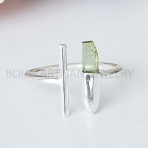 Green Tourmaline Pencil Ring, Gemstone Option, Bar Ring, Adjustable Ring, Tourmaline Stick Ring, October Birthstone, Raw Crystal Ring, Gift