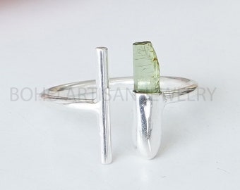 Green Tourmaline Pencil Ring, Gemstone Option, Bar Ring, Adjustable Ring, Tourmaline Stick Ring, October Birthstone, Raw Crystal Ring, Gift