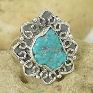 Raw Turquoise Sterling Silver Ring: Handmade Boho Jewelry