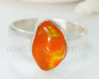 Orange Fire Opal Ring, Ethiopian Fire Opal Ring, October Birthday Gift, Raw Stone Jewelry, Ring For Women, Engagement Ring - Gift For Her