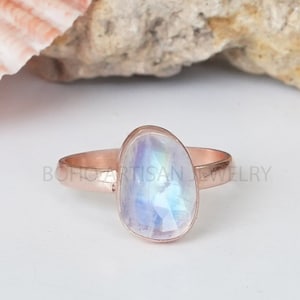 Rose Cut Moonstone Ring: 925 Sterling Silver Boho Ring