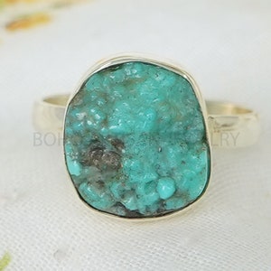 Raw Turquoise Ring: Sterling Silver Boho Stacking Stone