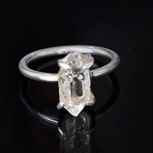 Handmade Herkimer Diamond Ring: Raw Quartz Sterling Silver Band