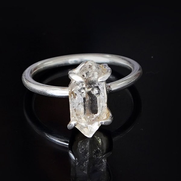 Herkimer Diamond Ring, Sterling Silver Ring, Herkimer Quartz Ring, Uncut Diamond Ring, April Birthstone, Raw Crystal Ring, Gift for Her
