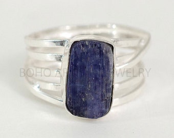 Raw Tanzanite Spiral Ring, Tanzanite Crystal Ring, Rough Stone Jewelry, March Birthstone, Handmade Ring, December Birthstone, Gift For Her