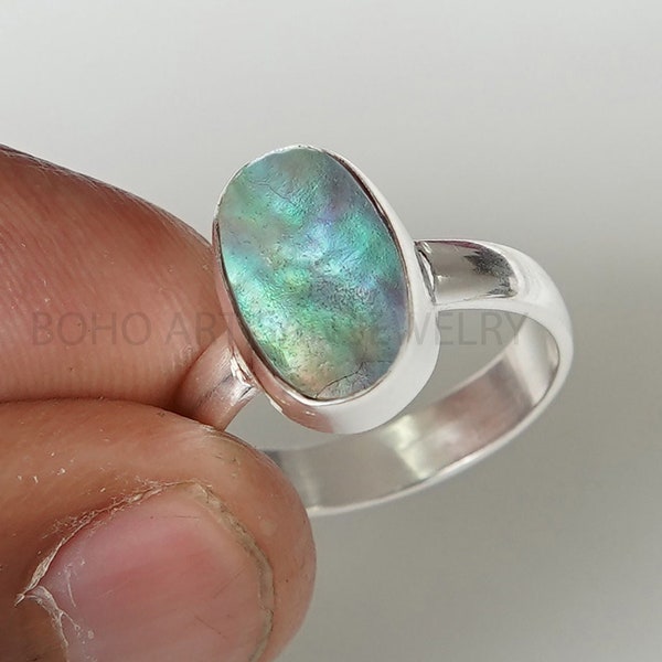 Raw Abalone MOP Ring, Natural Multi Fiery Ammolite Ring, Raw Stone Jewelry, Healing Crystal Ring, Ring For Women, Engagement Ring, Gift