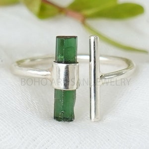 Green Tourmaline Pencil Ring, Gemstone Option, Tourmaline Bar Ring, Adjustable Ring, Tourmaline Stick Ring, October Birthstone, Crystal Ring