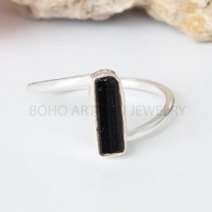 RAW Black Tourmaline Twisted Ring, Long Bar Gemstone Options, Tourmaline Jewelry, Handmade Ring, Natural Rough Stone, Gift For Her
