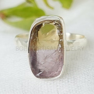 Raw Ametrine Ring, Bi Color Gemstone Ring, Handmade Ring, Ametrine Silver Jewelry, Boho Ring, Birthstone Ring |  Gift For Girls