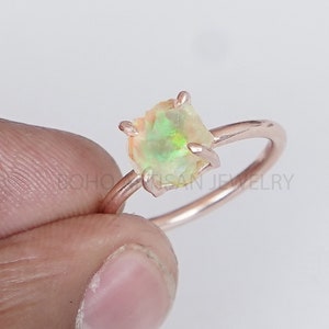Raw Ethiopian Opal Ring: Rose Gold Sterling Silver Boho Jewelry