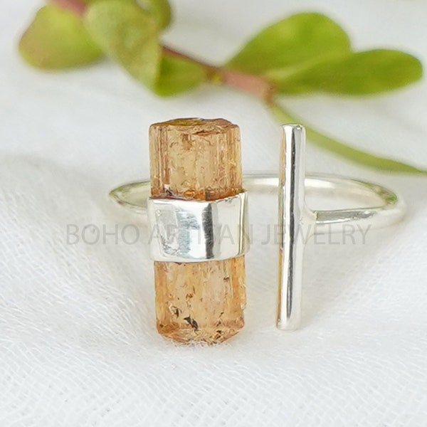 Imperial Topaz Long Bar Ring, Yellow Topaz Stick Ring, Adjustable Ring, Topaz Jewelry, November Birthstone, Crystal Ring - Gift for Her