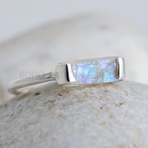 Raw Moonstone Bar Ring, Thin Bar Ring, Stackable Jewelry, Dainty Bar Ring, Natural Moonstone Ring, June Birthstone Jewelry, Gift for her