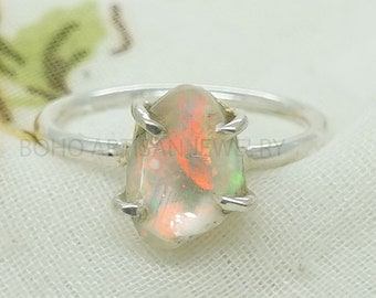 Raw Opal Ring, Fire Opal Ring, October Birthday Gift, Raw Stone Jewelry, Opal Ring For Women, Engagement Ring, Unique Gift For Her