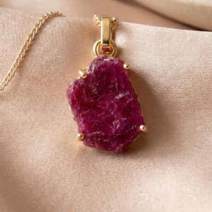 Raw Ruby 14k Gold Plated Pendant, Simple Minimalist Pendant, Handmade Healing Jewelry, July Birthstone, Birthday Gift, Pendant for Women