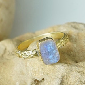Raw Moonstone Ring: Handmade 14K Gold Plated Floral Band