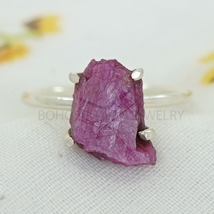 Raw Ruby Ring: Handmade 925 Sterling Silver Boho Ring