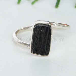 Twisted Black Tourmaline Ring, Raw Tourmaline Ring, Black Tourmaline Ring For Women, Natural Rough Stone, Handmade Ring, Gift For Her