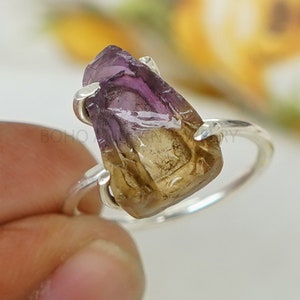 Raw Ametrine Crystal Ring, Bi Color Gemstone Ring, Handmade Ring, Ametrine Silver Jewelry, Boho Ring, Birthstone Ring | Gift For Girls