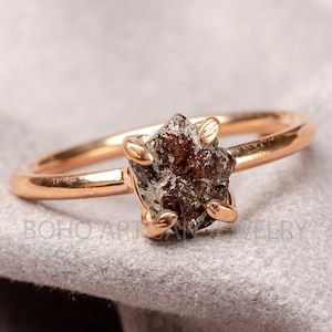 Raw Diamond Ring, Rose Gold Plated, Uncut Diamond Ring, April Birthstone, Raw Healing Crystal Ring, Christmas Gift for Her