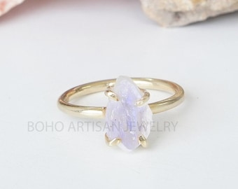 Raw Moonstone Gold Ring, 14K Gold Plated Ring, Handmade Ring, Blue Fire Moonstone, Rough Stone Jewelry, July Birthstone, Gift For Women