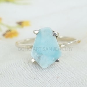 Natural Larimar Ring: Handmade Sterling Silver Boho Jewelry