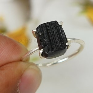 Black Tourmaline Ring / Raw Tourmaline Ring / Natural Rough Stone Jewelry / Handmade Ring / Boho Ring / October Birthstone / Gift For Girls