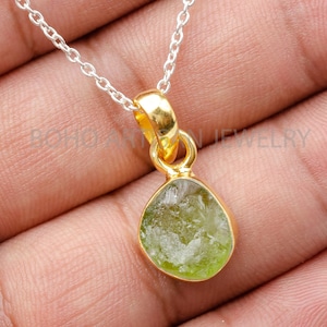 Raw Peridot Gold Pendant, 14k Gold Plated Pendant, Peridot Necklace, Raw Gemstone Pendant, Healing Crystal, August Birthstone, Gift for Her