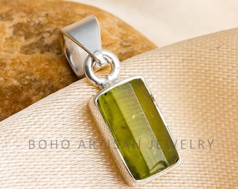 Raw Peridot Pendant: Sterling Silver Necklace, August Birthstone