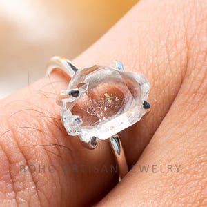 Raw Herkimer Diamond Ring, Raw Crystal Ring, Handmade Silver Jewelry, Engagement Ring, Uncut Diamond Ring, April Birthstone, Gift For Women