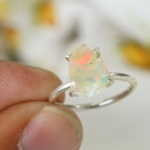 Raw Opal Ring, Fire Opal Ring, October Birthday Gift, Raw Stone Jewelry, Opal Ring For Women, Engagement Ring Unique Gift For Her image 2