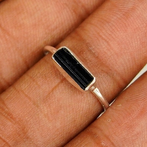 Raw Black Tourmaline Stick Bar Ring Ring, Gemstone Ring, Black Stackable Ring, 925 Sterling Silver Jewelry, Birthday Gift, Ring For Mother
