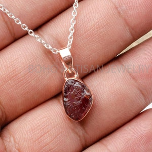 Raw Garnet Pendant: Rose Gold Sterling Silver Gemstone Jewelry