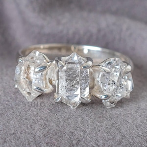 Herkimer Diamond Ring, Raw Crystal Ring, Handmade Silver Jewelry, Engagement Ring, Uncut Diamond Ring, April Birthstone, Gift For Her
