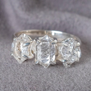 Herkimer Diamond Ring, Raw Crystal Ring, Handmade Silver Jewelry, Engagement Ring, Uncut Diamond Ring, April Birthstone, Gift For Her