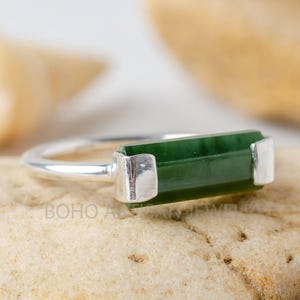Raw Green Jade Bar Ring, Thin Bar Ring, 925 Sterling Silver, Statement Jewelry, Natural Jade Ring, March Birthstone Jewelry, Gift For Her