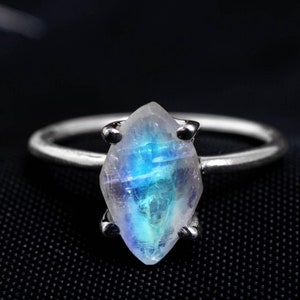 Raw Moonstone Ring, 925 Sterling Silver Ring, Handmade Ring, Blue Fire Moonstone, Rough Stone Jewelry, June Birthstone, Christmas Gift