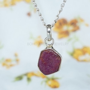Raw Ruby Pendant: Handmade Sterling Silver Necklace, July Birthstone
