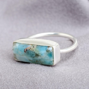 Larimar Bar Ring: Handmade Sterling Silver Boho Gemstone Jewelry