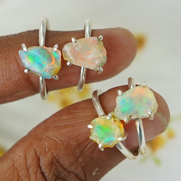 Raw Opal Ring, Fire Opal Ring, October Birthday Gift, Raw Stone Jewelry, Opal Ring For Women, Engagement Ring - Unique Gift For Her