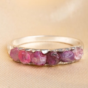 Pink Sapphire Eternity Ring: Sterling Silver Boho Wedding Band