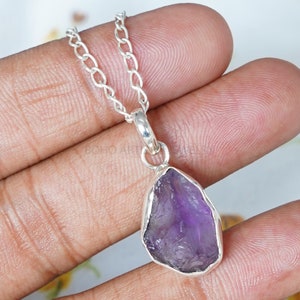 Raw Amethyst Pendant Necklace: Sterling Silver, February Birthstone