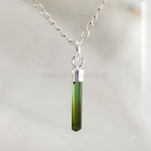 Raw Green Tourmaline Pendant, Long Tourmaline Stick Pendant, Tourmaline Jewelry, October Birthstone, Crystal Pendant, Birthday Gift