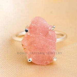 Raw Rose Quartz Ring, Handmade Silver Jewelry, Statement Ring, Healing Crystal Ring, Boho Ring, Rough Stone Ring, Gift For Her